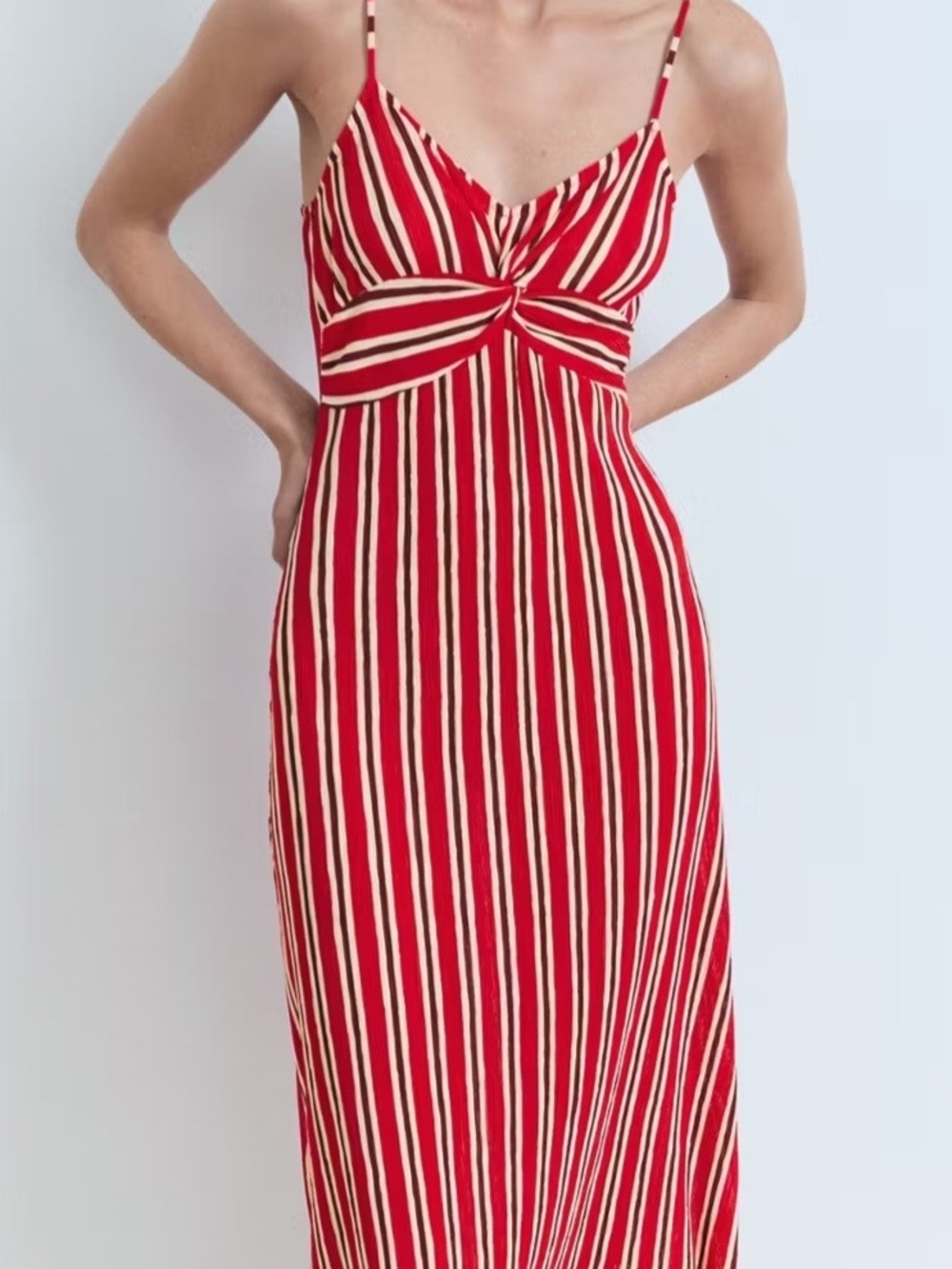 Mango Red and White Striped Maxi Dress